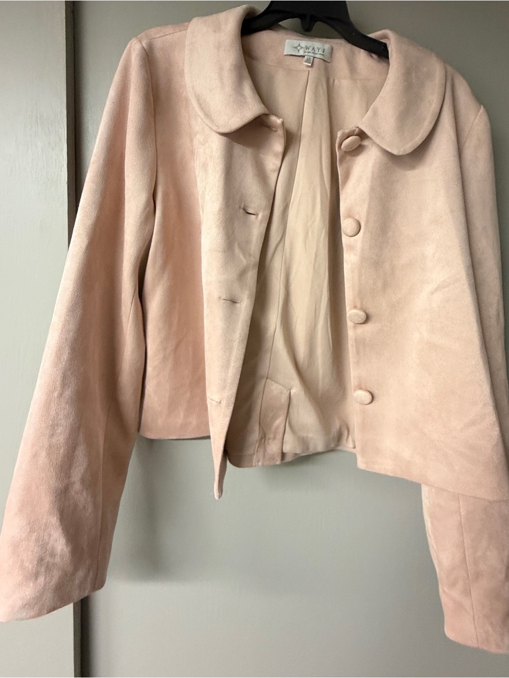 WAYF Pink Suede Cropped Button Jacket